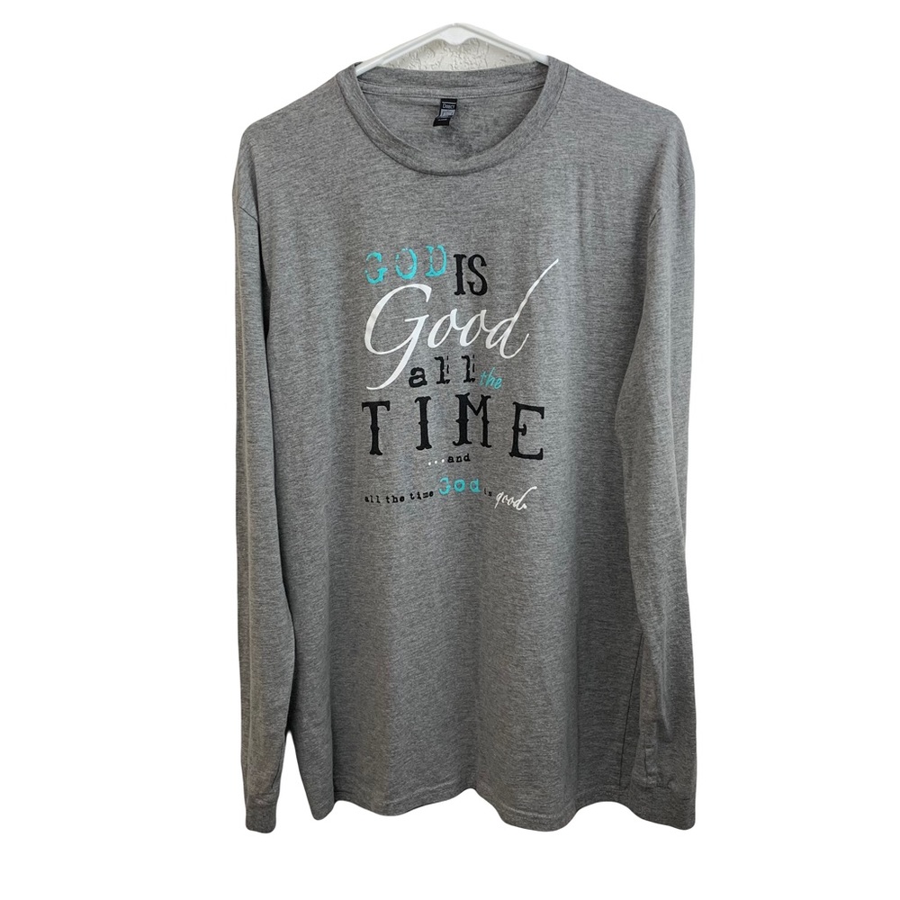 God Is Good All The Time Womens Gray Long Sleeve Tee Size XL